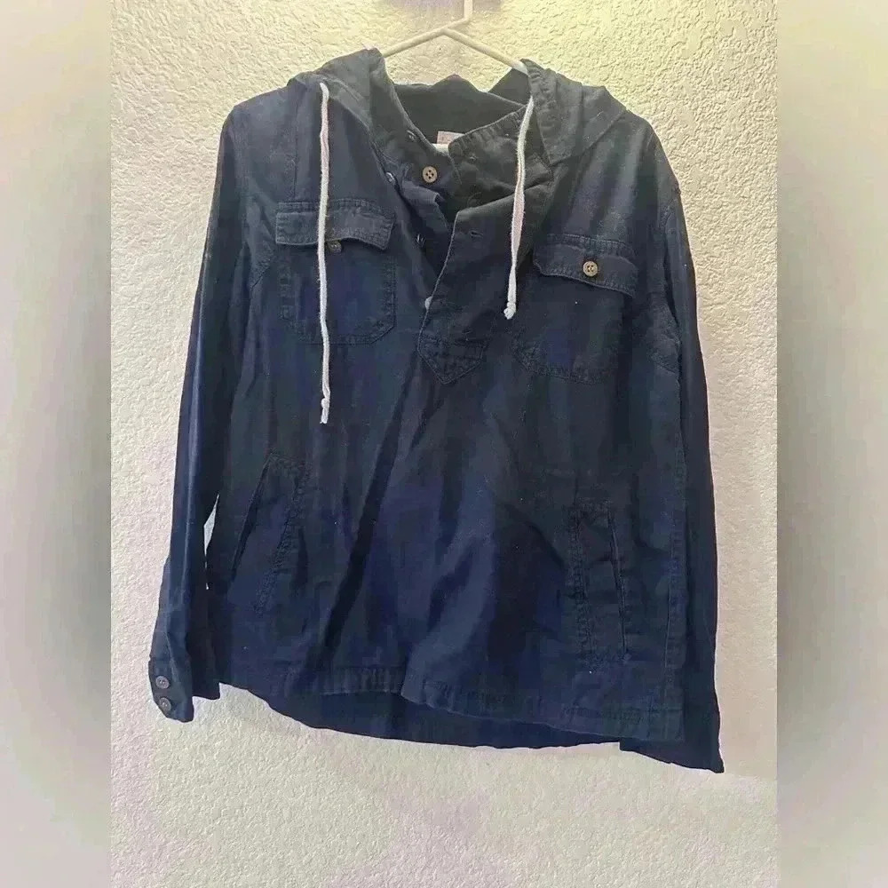 AllSaints Spitalfields Jacket Navy Hooded Pull Over Size 14 100% Cotton Casual